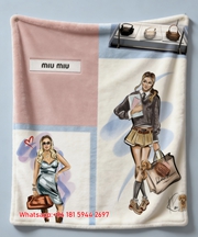 MiuMiu Pink & Blue Fashion Collage Print Flannel Sofa Throw Blanket – Chic Preppy & Glam Style IMG_0496
